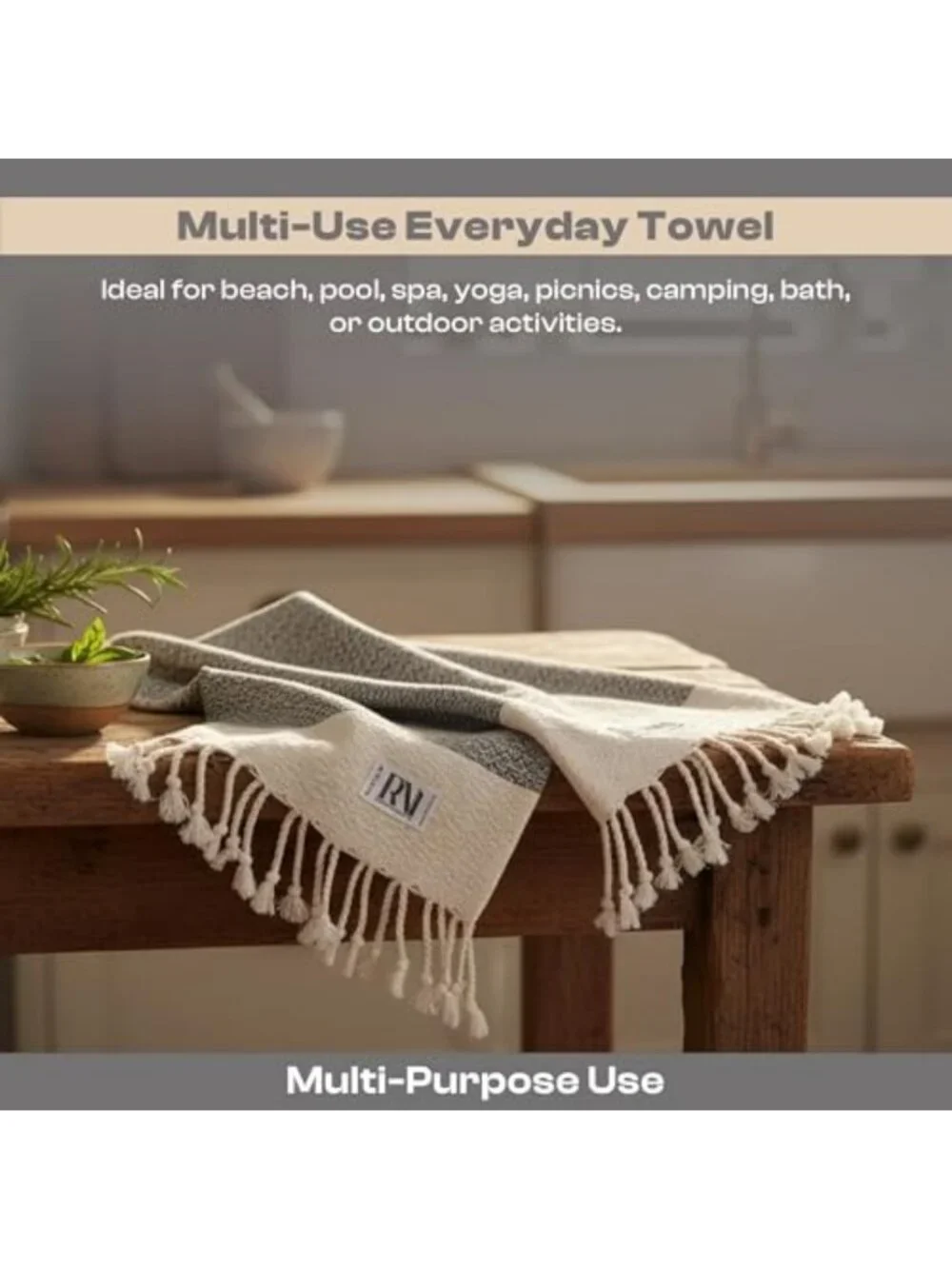 Set of 2 Decorative Hand Towels - 18x40 Inch Peshtemal for Bath, Kitchen & Yoga